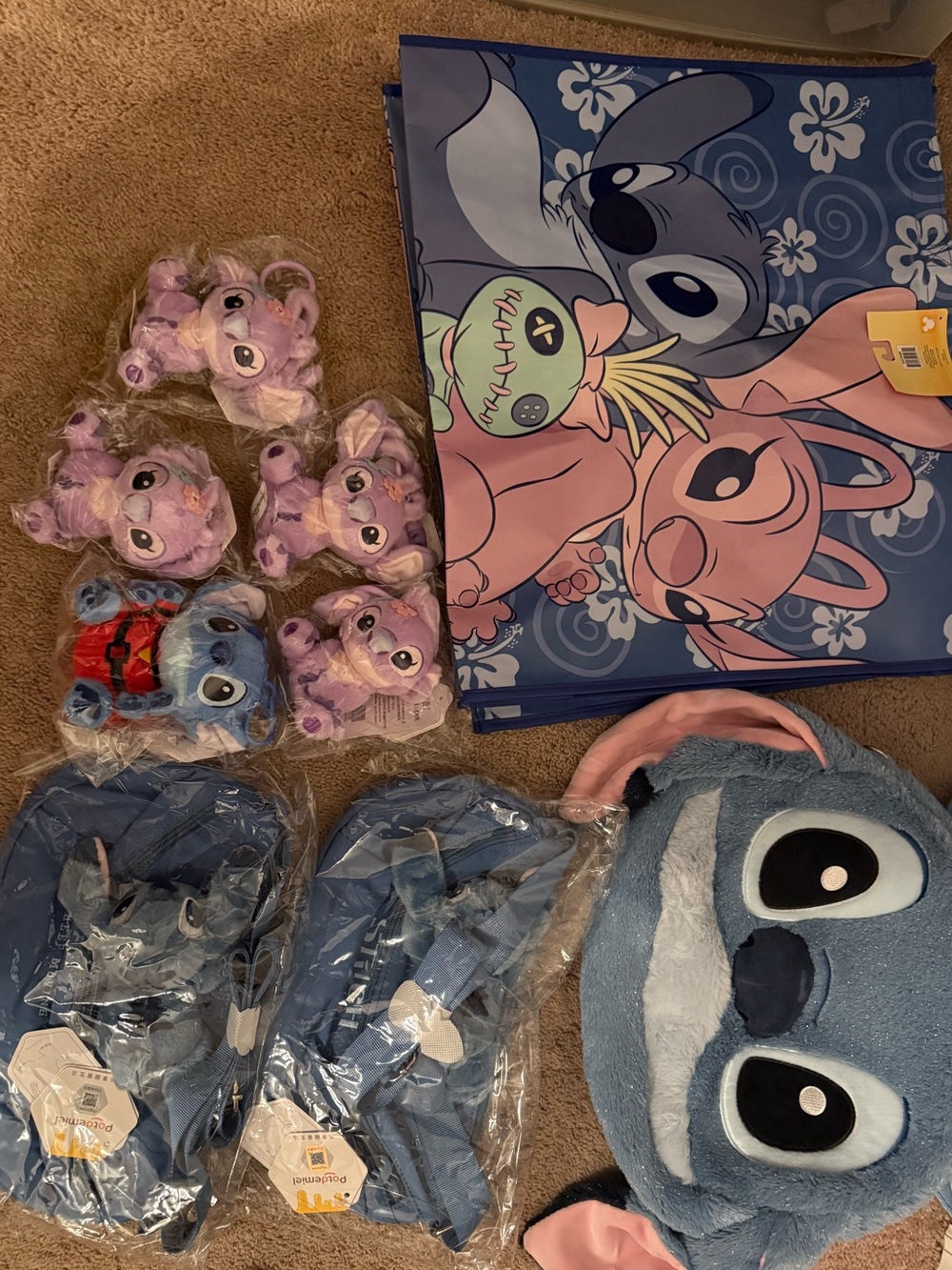 Disney Stitch & Angel 11pc Bag Plush Tote Crossbody Bundle